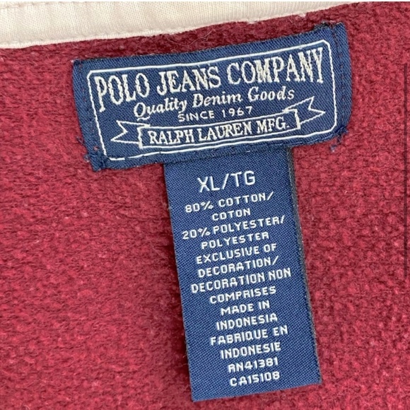 Vintage Y2K Polo Jeans Company Red Zip Hoodie XL - Picture 3 of 11